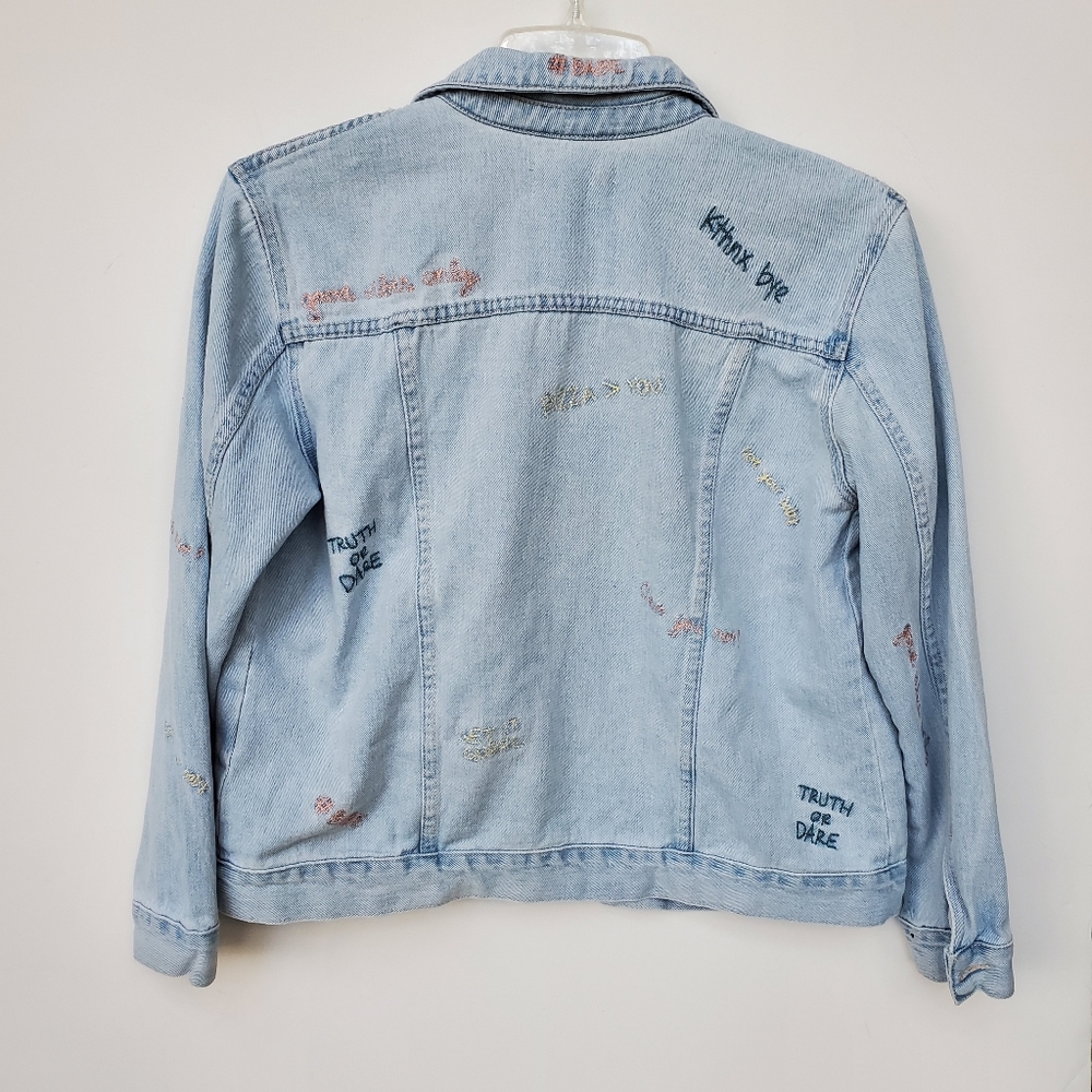 PAC SUN - Y2K Embroidery Sayings Jean Jacket with Pockets Large - Picture 8 of 16